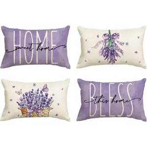 Lavender Bless This  Spring Throw Pillow Covers, 12 x 20 Inch  Cushion Case for Sofa Couch Set of 4