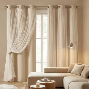 French Romantic Double Layered Sheer Curtain, Full Light Blocking Finished Window Drapes, Fashionable Living Room Hole Curtains, Home Decoration Curtain