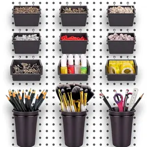 G.CORE 12 Pack Pegboard Bins PegBoard Cups with Hooks & Loops, Peg Hooks Assortment Organizer Accessory Set, Various Tools Storage Arrange System Accessories for Garage Craft Workshop Workbench