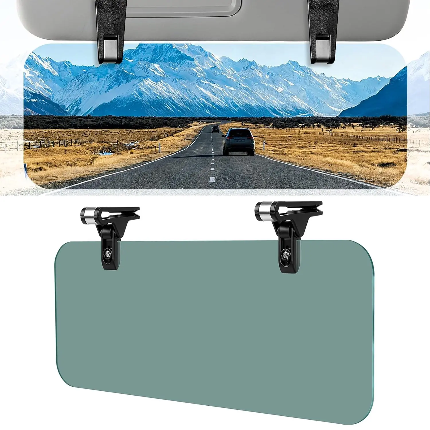HOMEYA Car Sun Visor Extender, 1/2 Pack Polarized 14.2x5.5" Dual-Clip Sun Shield, 180° Adjustable Glare Reduction UV Blocking for Most Cars, Vans, SUVs & Trucks, Sun Shielding
