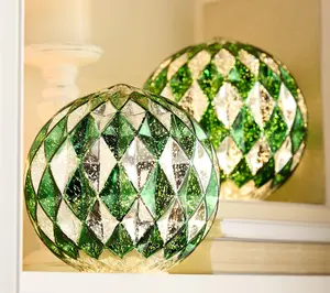 Set of 2 8" Illuminated Harlequin Spheres by Valerie Set of 2 8" Illuminated Harlequin Spheres by Valerie