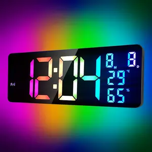 16.5 inc  Large Digital Wall Clock with Remote Control RGB Atmosphere Lights 11 Scenes Mode Dual Alarms Big LED Display Color-Changing Version for Classroom Decor