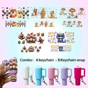 Animal Theme Design 10-In-1 DIY Craft Kit, Includes 5 Keychains Mini Cups & 5 UV DTF Transfer Stickers, Perfect for Easter Mother's Day Birthday Gifts, Crafting Kit