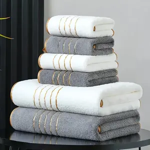 2/6 Counts Bath Towel Set, Modem Striped Multi-Size (2 Washcloth+2 Hand Towel+ 2 Bath Towel) Polyester Absorbent Bath Towels, Perfect for Bathrooms, Gyms, Parties, Gifts, Festivals, and Hotels