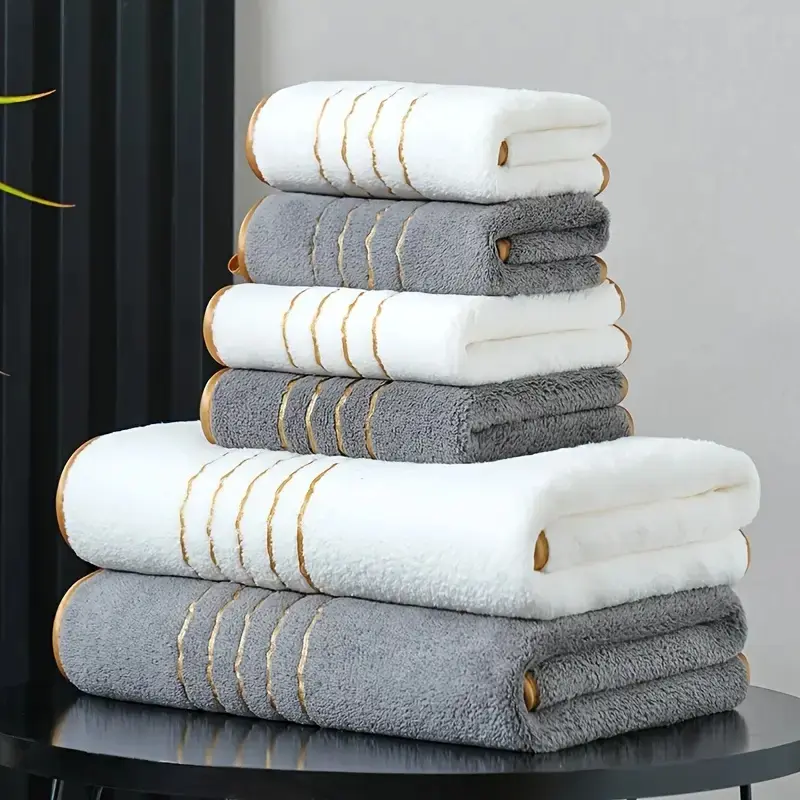 2/6 Counts Bath Towel Set, Modem Striped Multi-Size (2 Washcloth+2 Hand Towel+ 2 Bath Towel) Polyester Absorbent Bath Towels, Perfect for Shower, Bathrooms, Gyms, Parties, Gifts, Festivals, and Hotels, Premium Towel Set