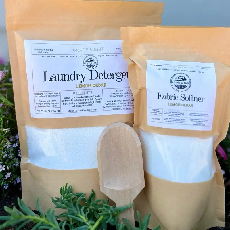 Grace & Grit Laundry Detergent & Fabric Softener Set | Mineral-Based Laundry Bundle with Wooden Scoop
