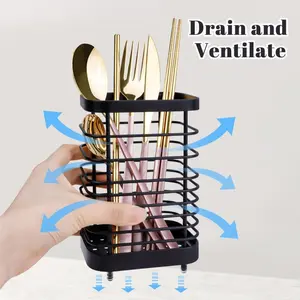 Kitchen Utensil Holder, Stainless Steel Cooking Cutlery Drainer,  Holder Utensil Organizer Caddy for Organize Drawer, Countertops and Tableware  Metal Rack Wooden Gift shoe shell jewelry clothes cabinet storage bolt ring Multifunctional Double Pole