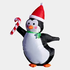 G128 4 ft H Penguins with Candy Canes Christmas Inflatable Decor with LED Lights, Christmas Outdoor Holiday Yard Decoration, Fast Inflate, Weather-Resistant, Outdoor Use