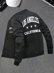 Men's Baseball Jacket Los Angeles California Print Casual Outerwear Street Fashion Spring & Fall Geometric Pattern Fitted Style