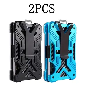 2pcs Men Tactical ID Credit Card Holder, Ultra-thin RFID Blocking Wallet, Large Capacity Money Clip, Minimalist Front Pocket Design, With Transparent ID Card Holder, Can Hold Up To 15 Cards And Cash Holder, Pocket Purse, Perfect Gift