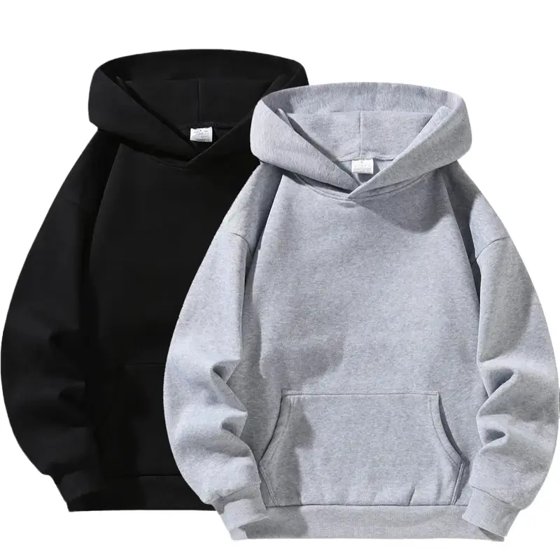 Men's Loose Fit Long Sleeve Hooded Pullover Hoodie French Terry Fleece Fabric, Soft, Breathable, Durable, Minimalist Solid Color, Pockets, Machine Washable, Preppy Streetwear, Outdoor Everyday Tops for Students