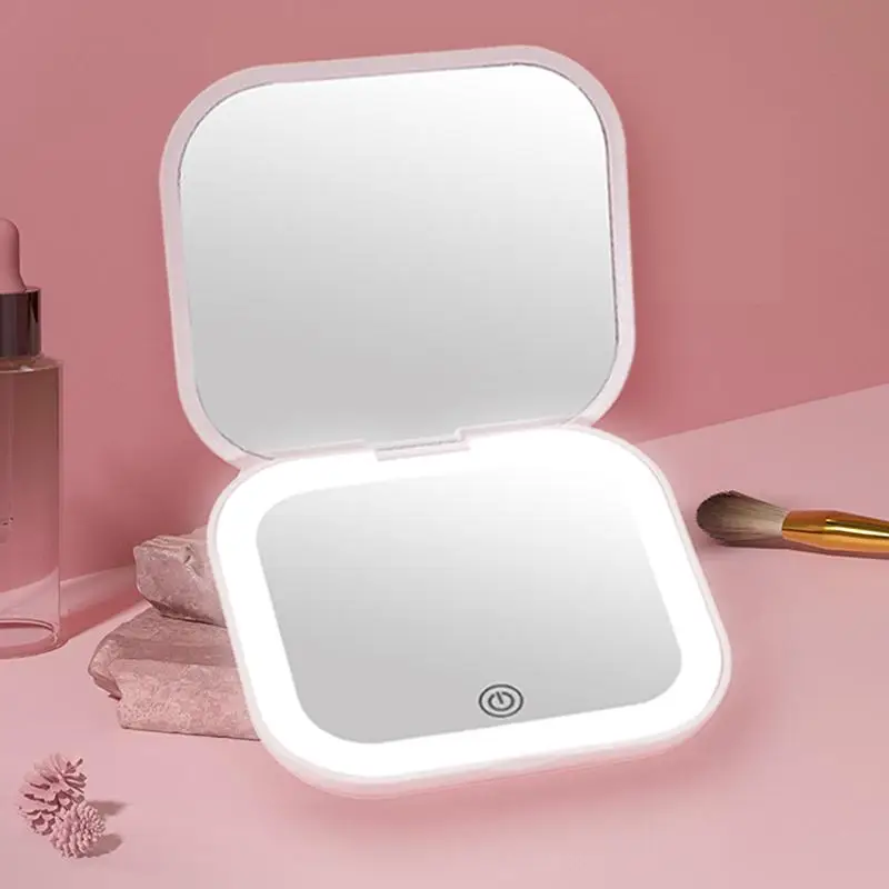 Portable Led Makeup Mirror, Pocket Lighted Makeup Mirror with 1x/2x Magnification, Double-sided Mirror with Adjustable Brightness, Suitable for Travel