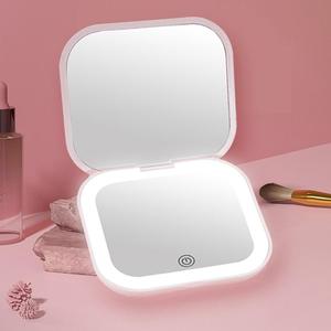 portable led makeup mirror with frame, pocket mirror with 1x/2x magnification, double-sided mirror with adjustable brightness, suitable for travel, home, office, makeup frame products, mini makeup products