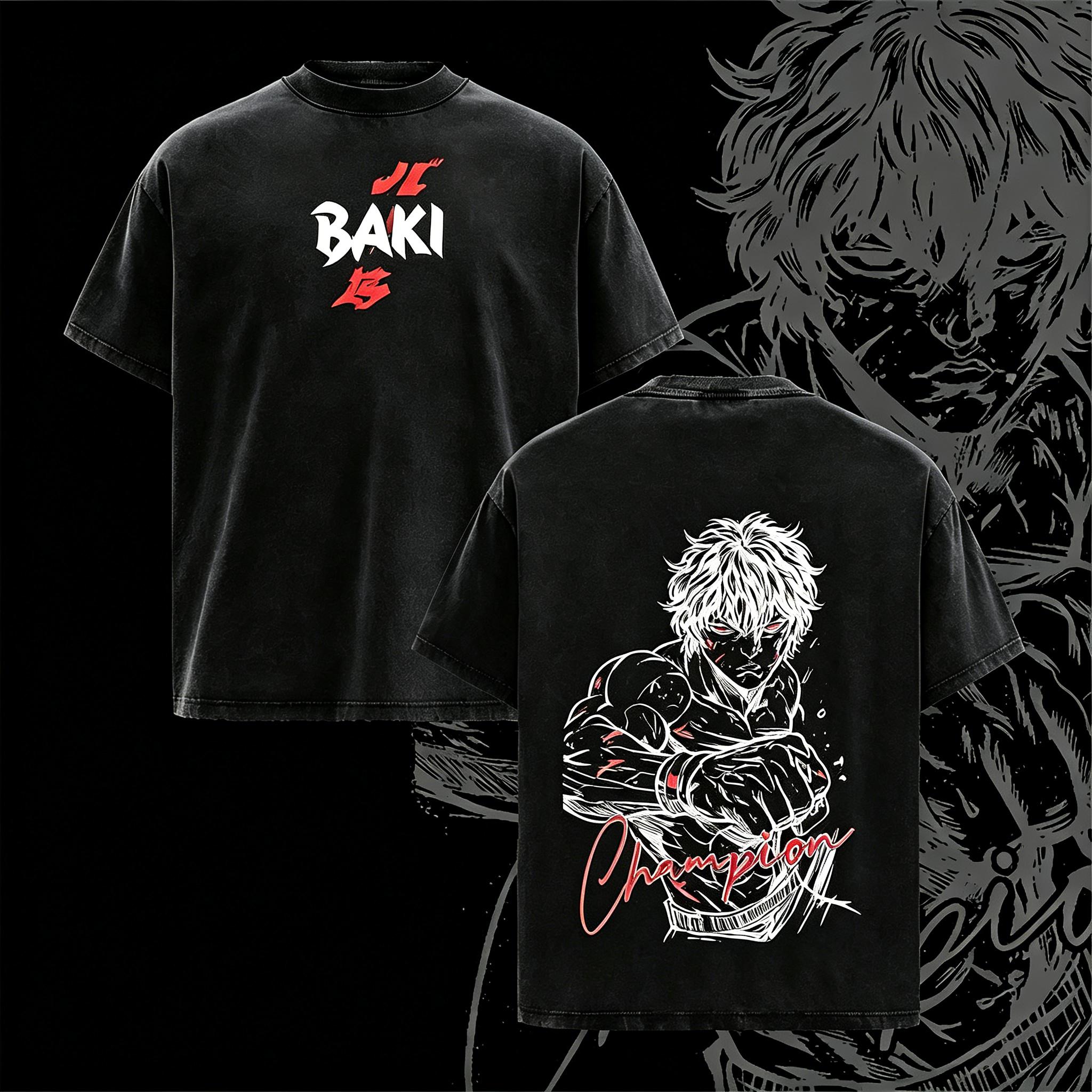 Baki Hanma Gym Pump Cover Tee Grappler Baki Anime Shirt, Aesthetic Vintage Washed Oversized Streetwear, Heavyweight Cotton Workout T Shirt, Bodybuilding Motivation Graphic Manga Design, Muscle Training Apparel for Men, Fitness Anime Merch funny graphic