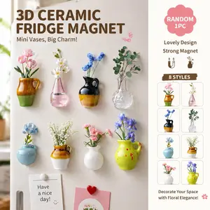 3D Ceramic Refrigerator Magnet Set, Dual Door Mini Vase Creative Decoration, Kitchen Magnetic Sticker, Living Room Decor, Desk Ornament, Holiday Gift, Flower Magnets, Fridge Magnet Set