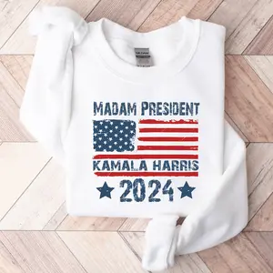 Madam President Kamala Harris 2024 Sweatshirt | Retro Presidential Election Sweater | Women Power