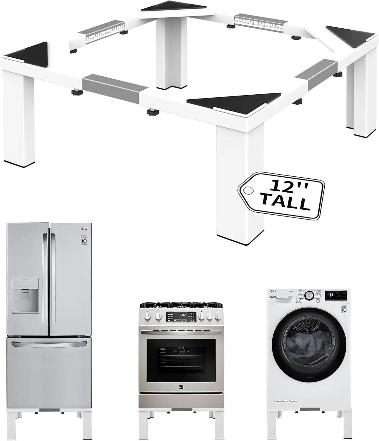 Heavy-Duty  Steel Laundry Pedestal, Full Size 12" Height Washing Machine Stand, Dryer Stand, Universal Adjustable Washer and Dryer Pedestals(White