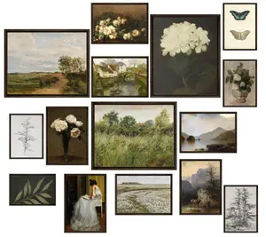 LANCHI95 15 Pcs Vintage Wall Art Decor, Vintage Posters for Room, Vintage Art Prints, Moody gallery wall art, Wall Print for Bedroom, Eclectic French Country Botanical Painting (Unframed)