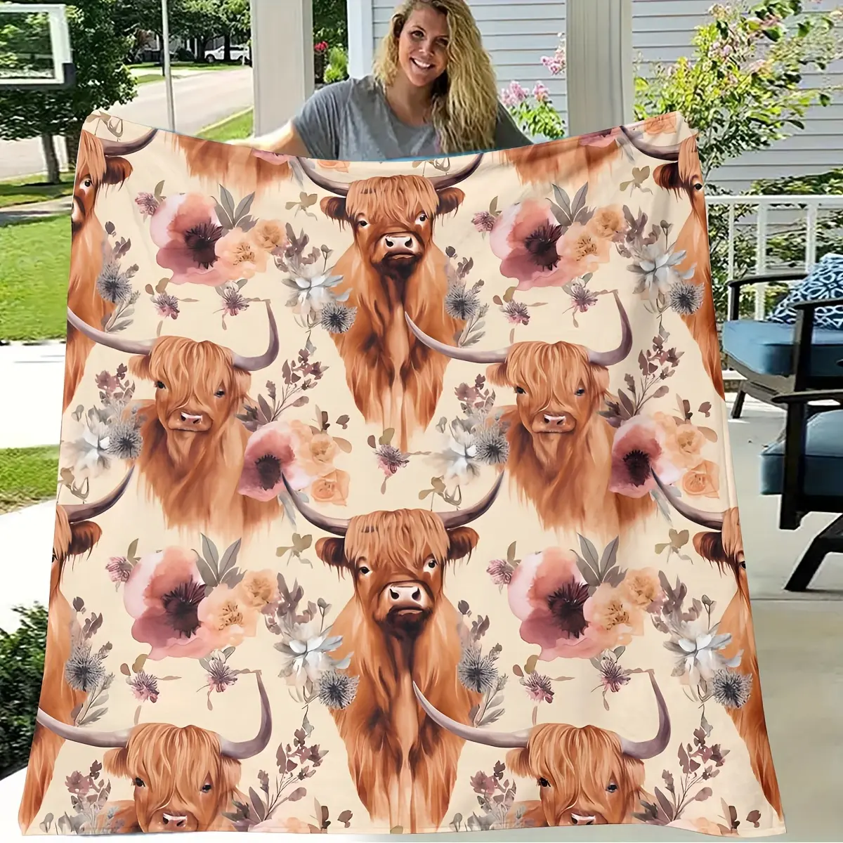 Ultra-Soft Highland Cow Animals Print Flannel Throw Blanket - Multi-Size (50x76cm/20x30in, 80x120cm/32x48in, 100x130cm/40x50in), HD Design, All-Seasons Comfort, Festive Decor Gift for Couch, Bed