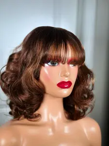 16inches Brown Bouncy full fringe Synthetic Wavy Curly