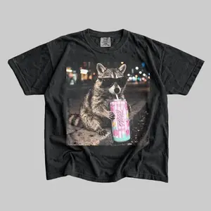 Comfort Colors T-Shirt raccoon cotton candy drink graphic tee, a fun animal lover shirt with vintage style, funny Gen Z meme vibe, perfect for casual everyday wear - AK