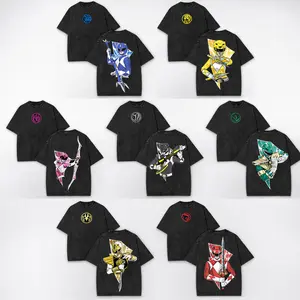 MMPR Team Fan Mineral Washed T-Shirts - Heavy Cotton Tees Featuring All Rangers & Morpher Symbols - Durable & Stylish Apparel for Power Rangers Collectors & Action Fans