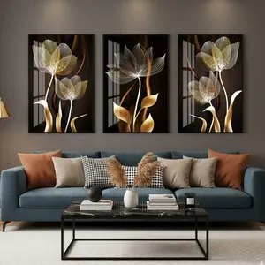 3pcs Modern Abstract Wooden Wall Art Set, Floral Design, Mdf Material, Luxurious Home Decor for Living Room & Entryway