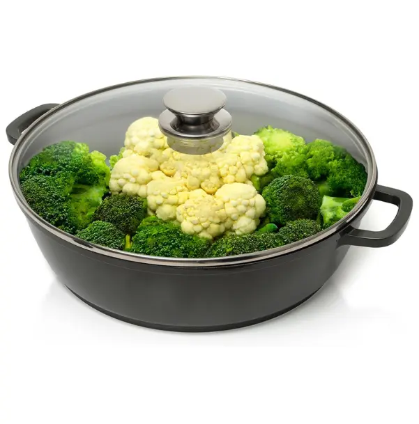 12 Inch Nonstick Large Skillet with Lid, 5 Qt Deep Saute Pan, Jumbo Frying Pan, Double Handles, Induction Compatible Cookware, Dishwasher and Oven Safe