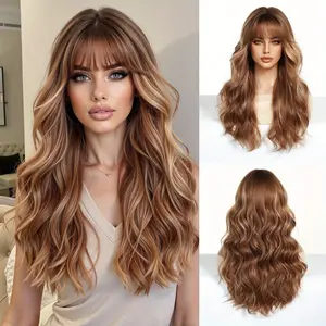 Mechanical Synthetic Fiber Wig with Bangs, Long Sideburns, and Long Curly Hair for Mature Women