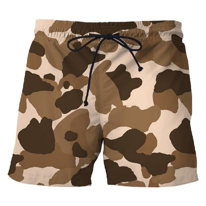 Men’s Desert Camo Swim Shorts – Hawaiian Beach Party Quick-Dry Trunks | Retro Brown Camo Summer Streetwear
