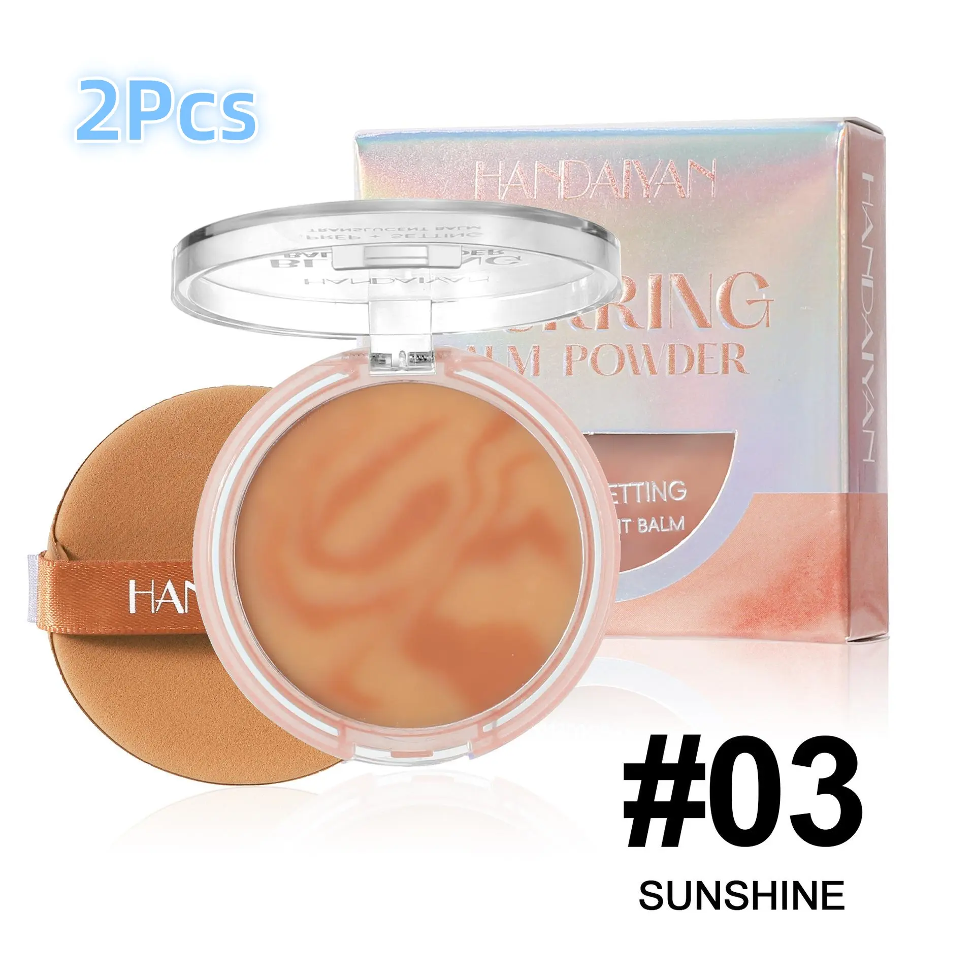 HANDAIYAN Women's 2Pcs Waterproof Oil-Control Concealer Set - 5-Color Paste Foundation, Beauty Powder, Finishing Powder for Combination Skin, W/Free Tool, For Daily Work & Travel Makeup #03 FANCY, Flawless, Adults, Set Pack, Alcohol-Free, Medium Tone, Amm