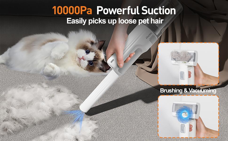 Cordless Pet Grooming Vacuum Set, 60dB quiet hair removal,with 5 pet grooming and cleaning tools one-touch pet hairremoval vacuum brush, zero airborne hair technology, verysuitable for anxious and sensitive pets.