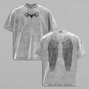 Y2K Gothic Wing Hoodie – Dark Oversized Vintage Hoodie | Washed Wing Graphic T-Shirt for Grunge Streetwear & Anime-Inspired Fashion