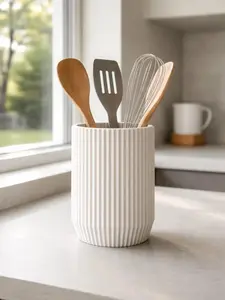 Utensil Holder 3D Printed Ribbed Kitchen Organizer Modern Countertop Storage