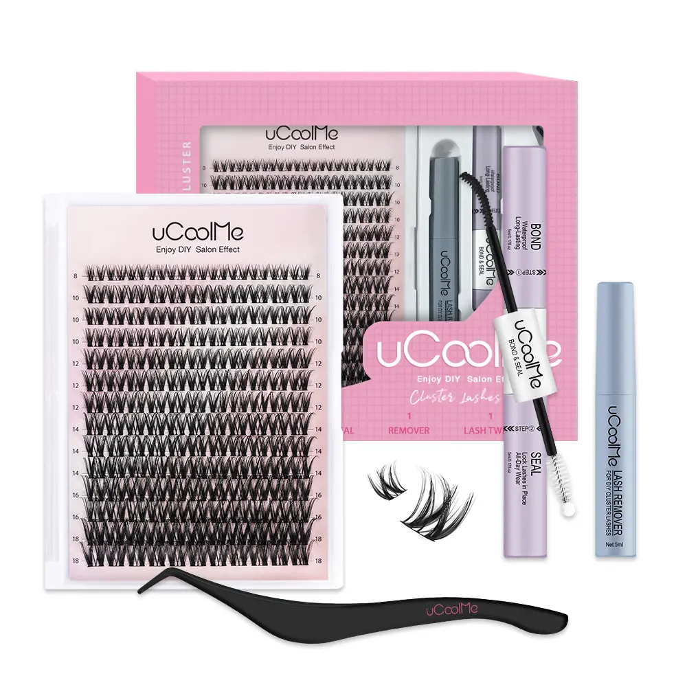 uCoolMe Flora 049 D Curl Lash Kit, DIY Individual Eyelash Clusters with Bond & Seal and Remover, Natural Wispy Lash Extensions, Beginner Friendly At-Home Makeup, Easy Application & Long-Lasting Hold, Beauty Gift Set for Her