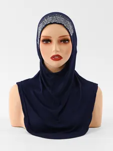 Instant Hijabs for Women, Soft Lightweight Fabric, Elastic Breathable Hijab, Daily Wear, Pure Color Rhinestone Choker Headband, Modesty