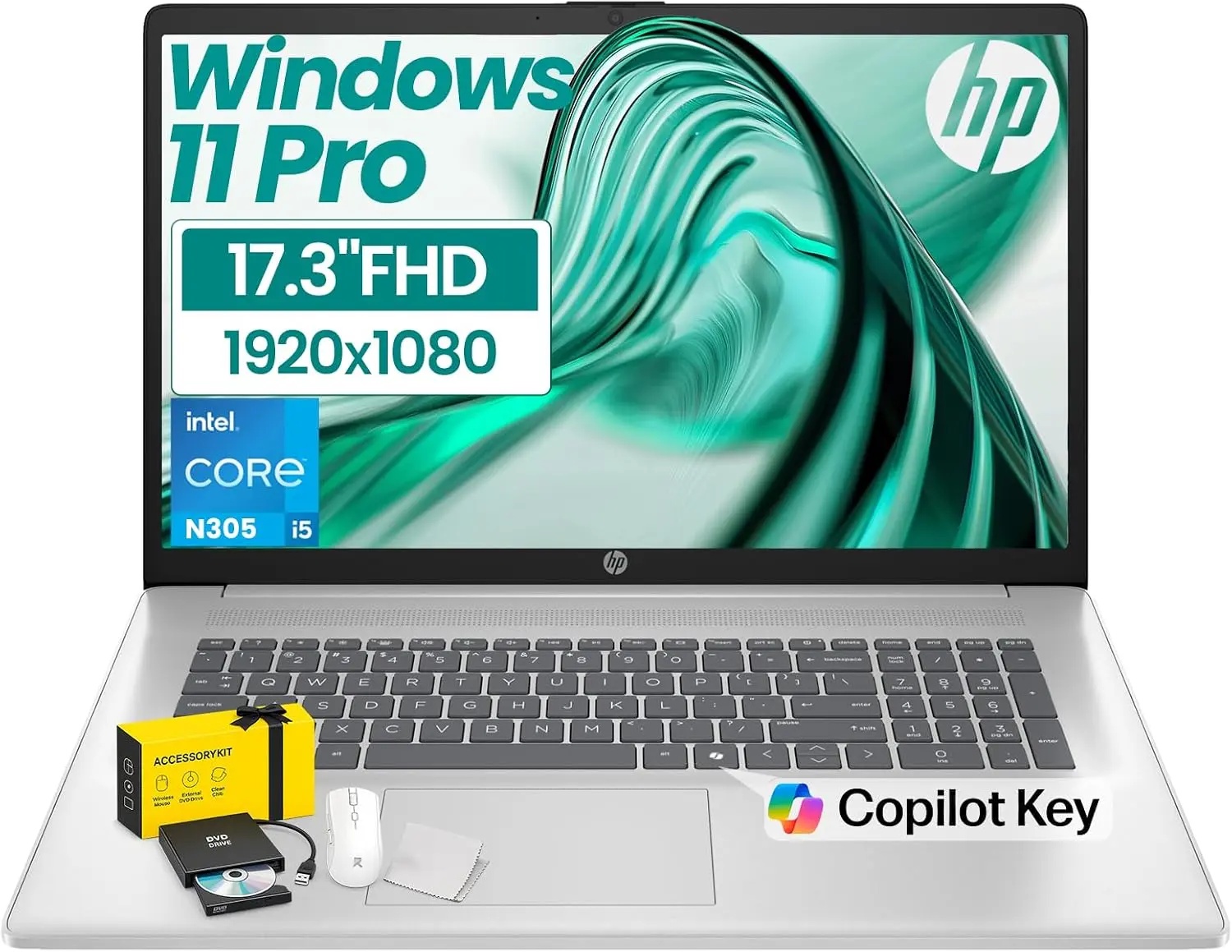 HP 17 inch Business Laptop Computer, Intel 8-Core i3, 8GB RAM, 512GB SSD | 17.3" FHD Anti-Glare Display | Full-Size Keyboard with Numeric Keypad | Wi-Fi 6 | HD Camera | Windows 11 Pro | w/Bundle