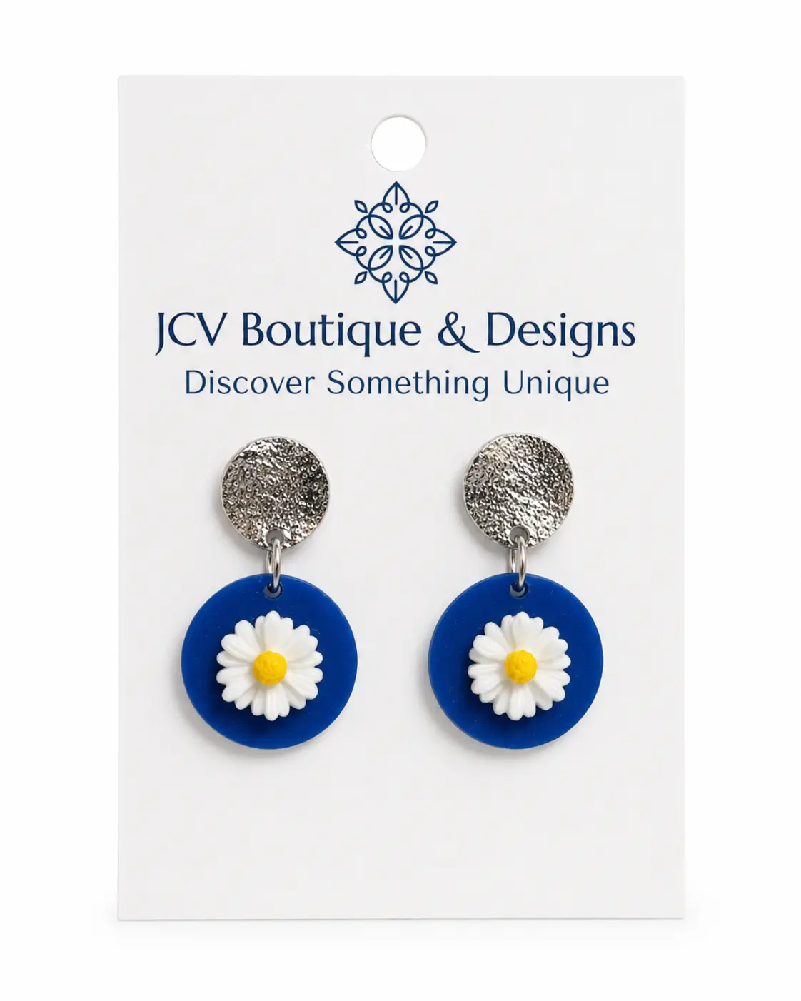 Blue Daisy Laser-Cut Acrylic Dangle Post Earrings