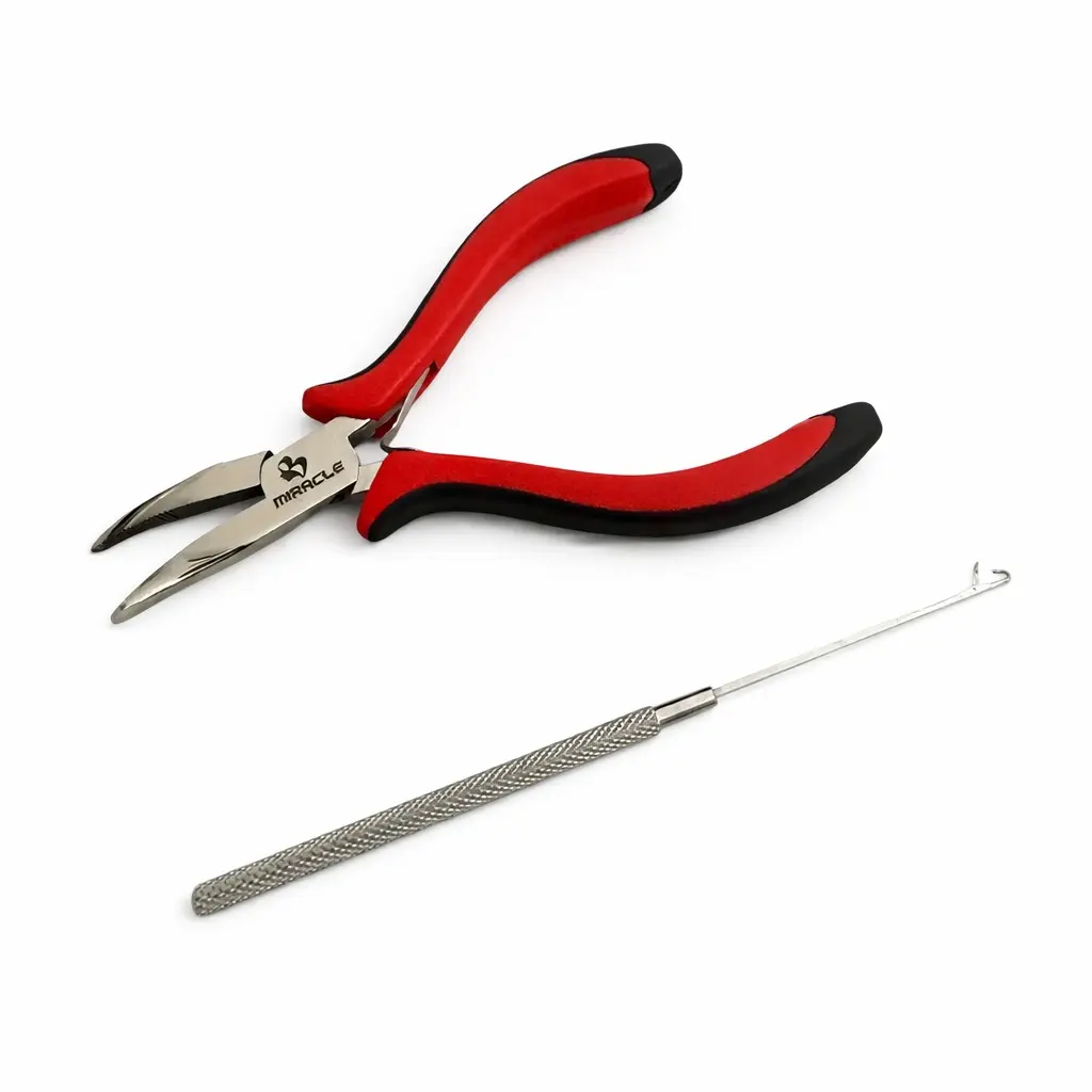 MIRACLE2PC Hair Extension Tool Kit Micro Bead Nano Ring Pliers with Beading Loop Hook Stainless Steel Removal & Installation Tools Salon Lightweight