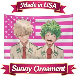Bakugo & Midoriya My Hero Academia American Flag, Wall Banner, Anime Fan Gift, Manga Home Decor, Room Decoration, Otaku Dorm Poster