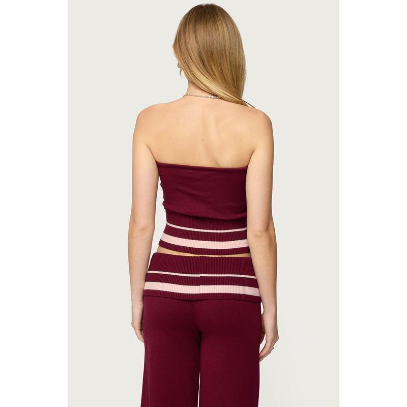 Kaliya Stripey Strapless Knit Top