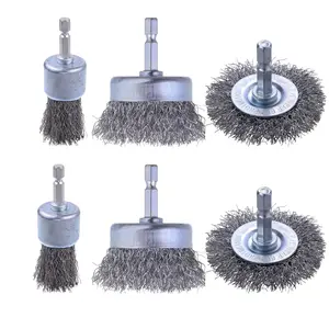 6-Pack Carbon Steel Wire Wheel & Pen Brush Set, 1/4-Inch Hex Shank for Rust Removal, Corrosion Treatment & Surface Scrubbing