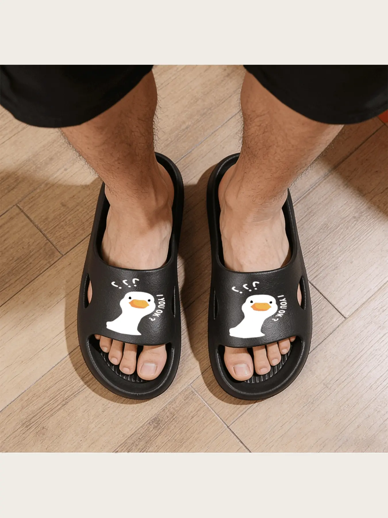 Cute White Duck Slippers with Yellow Beak and "You OK?" Print Adorable Animal Cartoon Design Soft Comfortable Non-Slip Home Shoes for Women Men Kids Lightweight Indoor Outdoor Footwear Funny Quirky