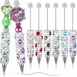 6 count Full Rhinestone Beadable Pens Glitter Fancy Bling Pens for Beads DIY Luxury  Sparkly  Beaded Pen Kit Cute Journalling Ballpoint for DIY Craft Making (Oval Rhinestone)