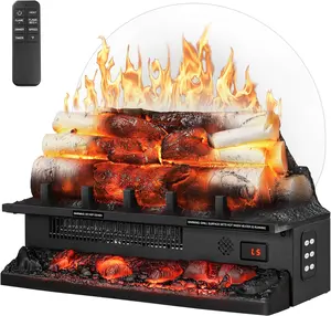21 Inch Electric Fireplace Log Heater Remote Control Real Flame Effect Ember Bed, Overheated Protection, Adjustable Brightness, Speed, Temp and Sound Effect, Indoor Use 750W/1500W