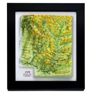 TestPlayNA Zion National Park 3D Raised Relief Map 5.25x4.5 inch Detailed Topography Compact Design Art Deco Gift for Hikers