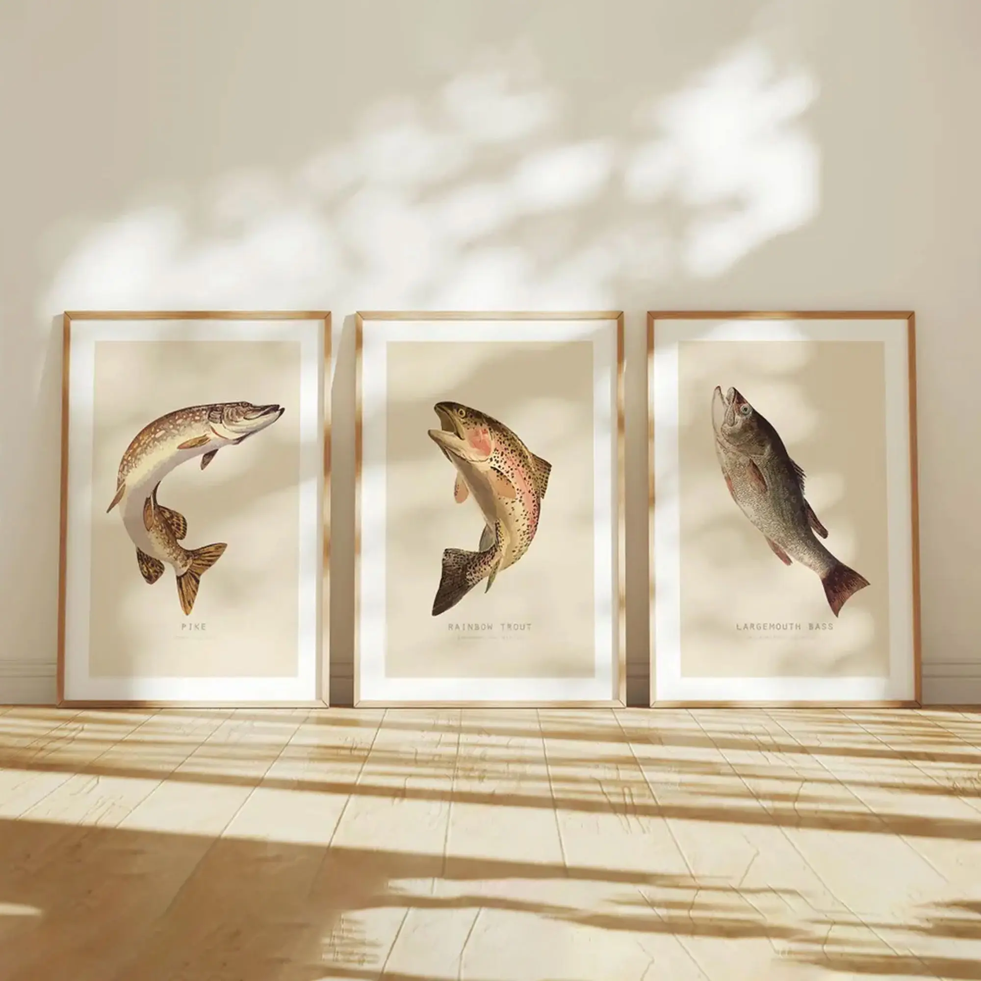 Retro Fish Poster Set, Trout Pike Bass Wall Art, Vintage Fishing Home Decor