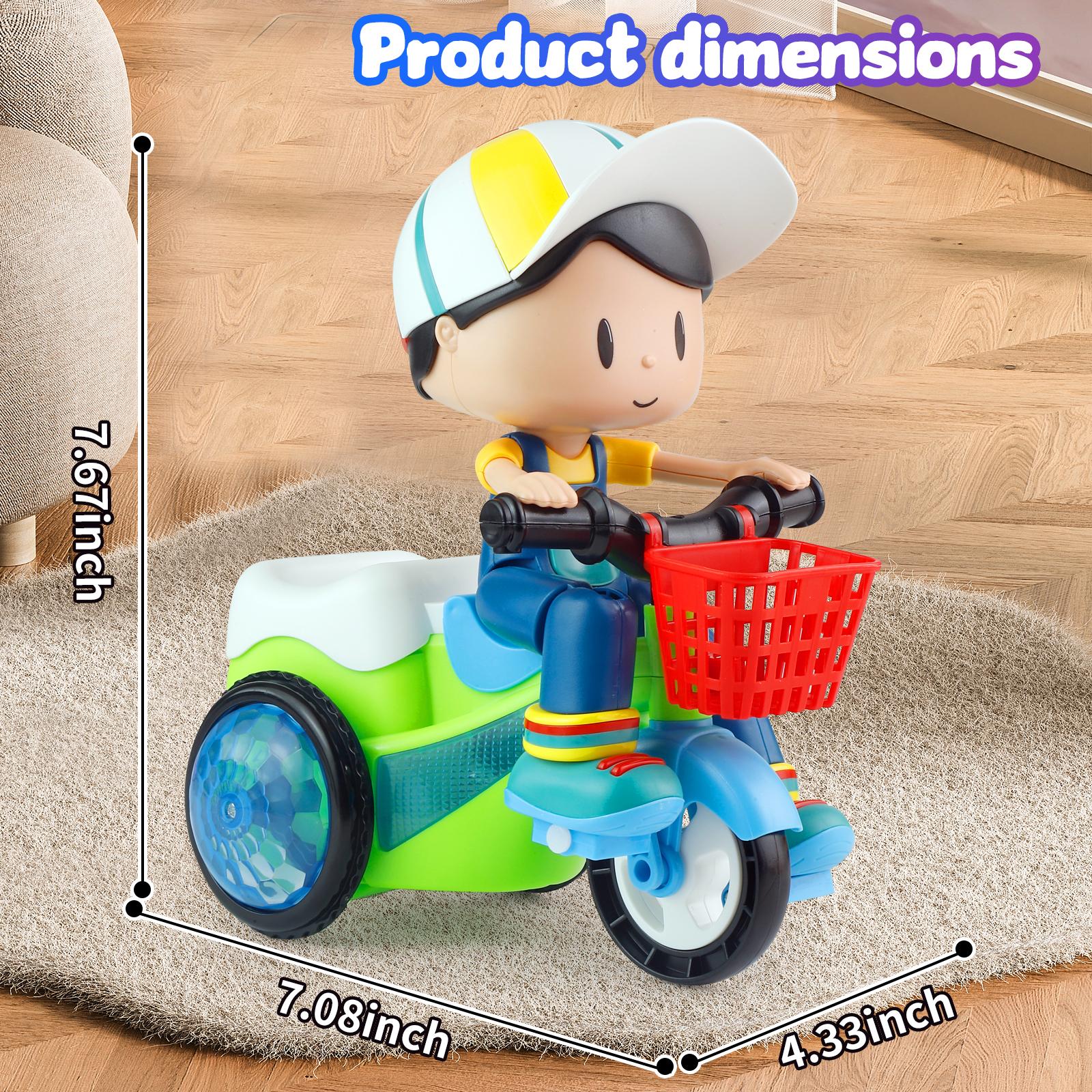 Kids Electric Stunt Bike Toy with Lights Music Wiggling Action & Obstacle Avoidance Fun Toddler Electric Tricycle for Safe Imaginative Play
