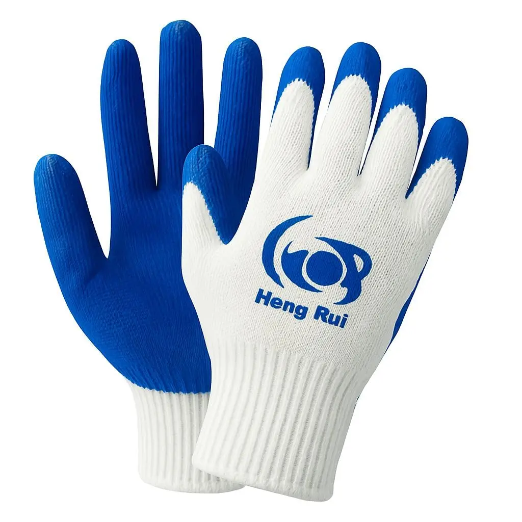 20 Pairs Working Gloves Cotton/Poly With Blue Latex Rubber Palm Coated
