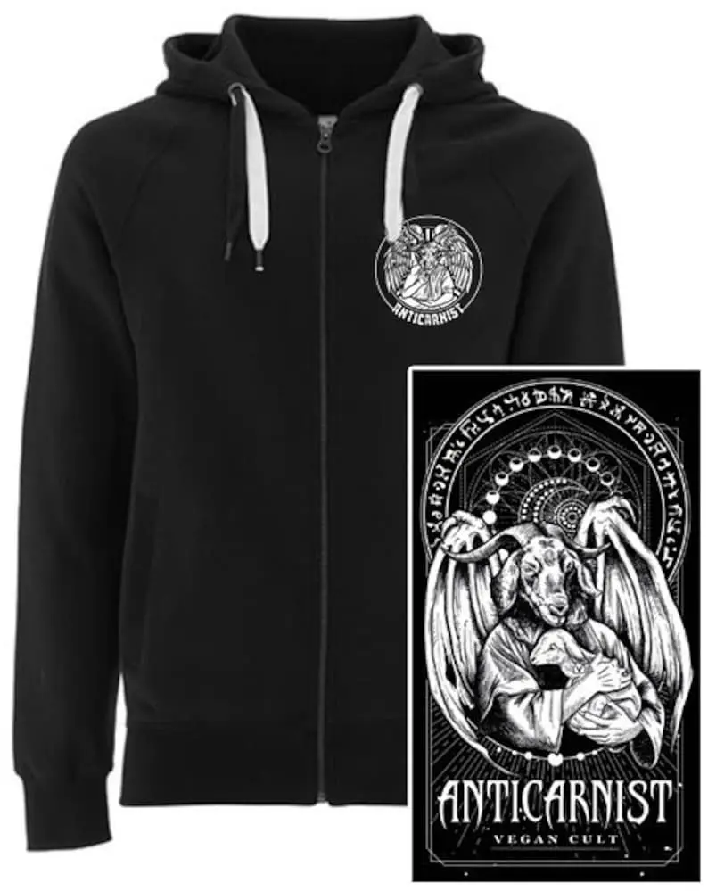 Vegan Cult Hoodie, Vegan Hooded Top, Vegan Sweatshirt, Vegan Sweater, Anticarnist, Vegan Clothing Menswear Sleeve